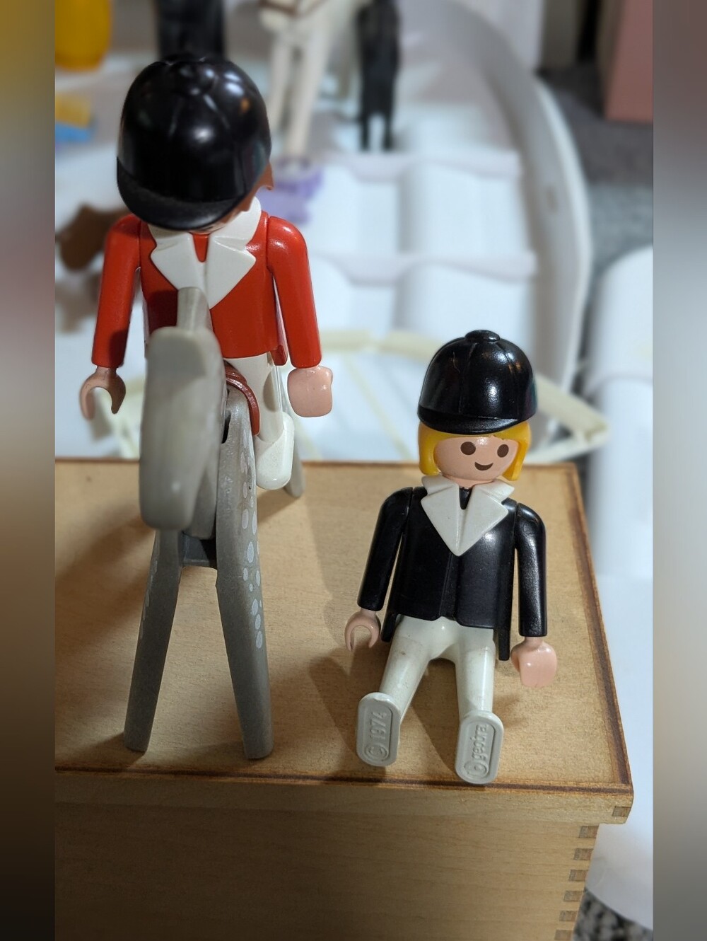 Vintage Playmobil Geobra Equestrian 2 Riders Dapple Grey Horse Saddle Blanket